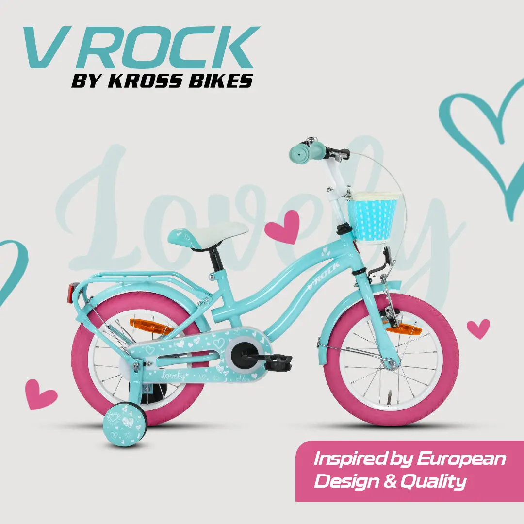 V Rock Lovely 14T Blue Kids Bike, Steel Frame, Rear Coaster & V Brake, Basket & Support Wheels, 14 Inch Bmx Cycle (Single Speed, Blue, Rigid) 1