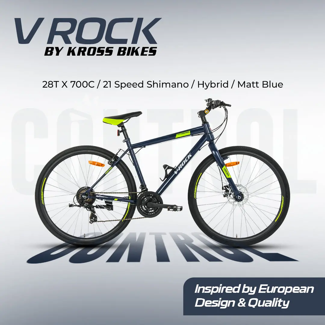 V Rock Control 28T Matt Blue Unisex Bike, 21 Speed L-Twoo, Steel Frame, Front Disc Rear V Brake 1