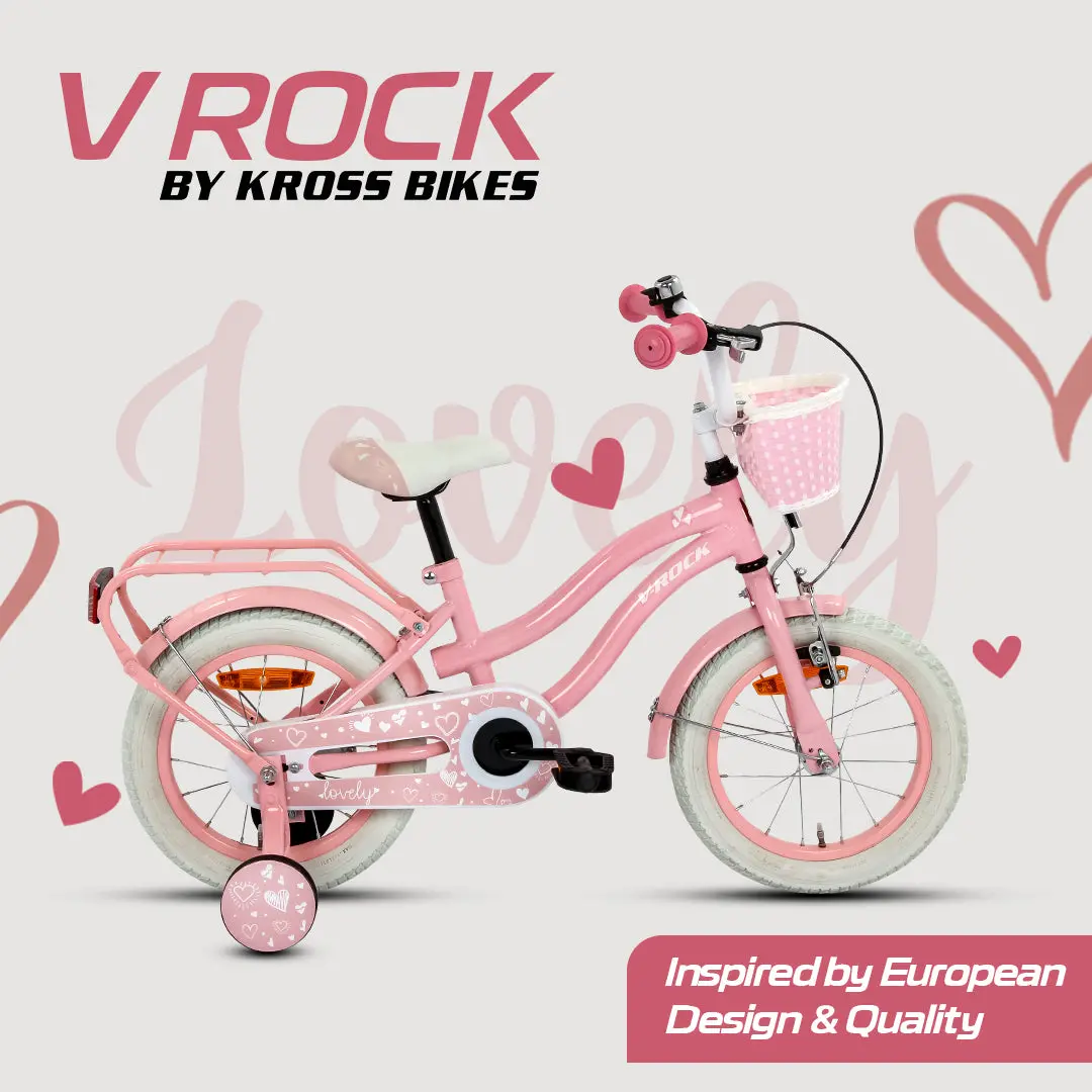 V Rock Lovely 14T Pink Kids Bike, Steel Frame, Rear Coaster & V Brake, Basket & Support Wheels, 14 Inch Bmx Cycle (Single Speed, Pink, Rigid) 1