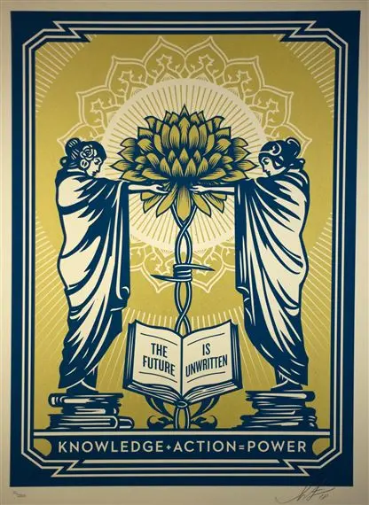 Shepard Fairey "Knowledge + Action = Power" Blue/Gold Obey Print 1