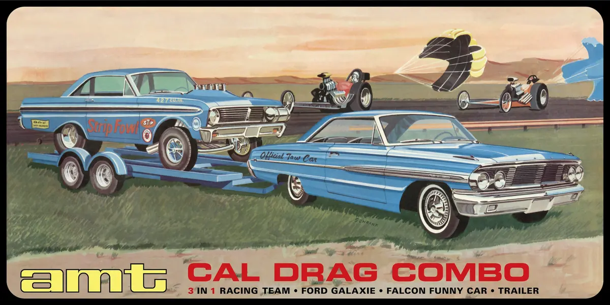 Amt1223 Cal Drag Combo 1964 Galaxie Awb Falcon & Trailer (1/25) 1
