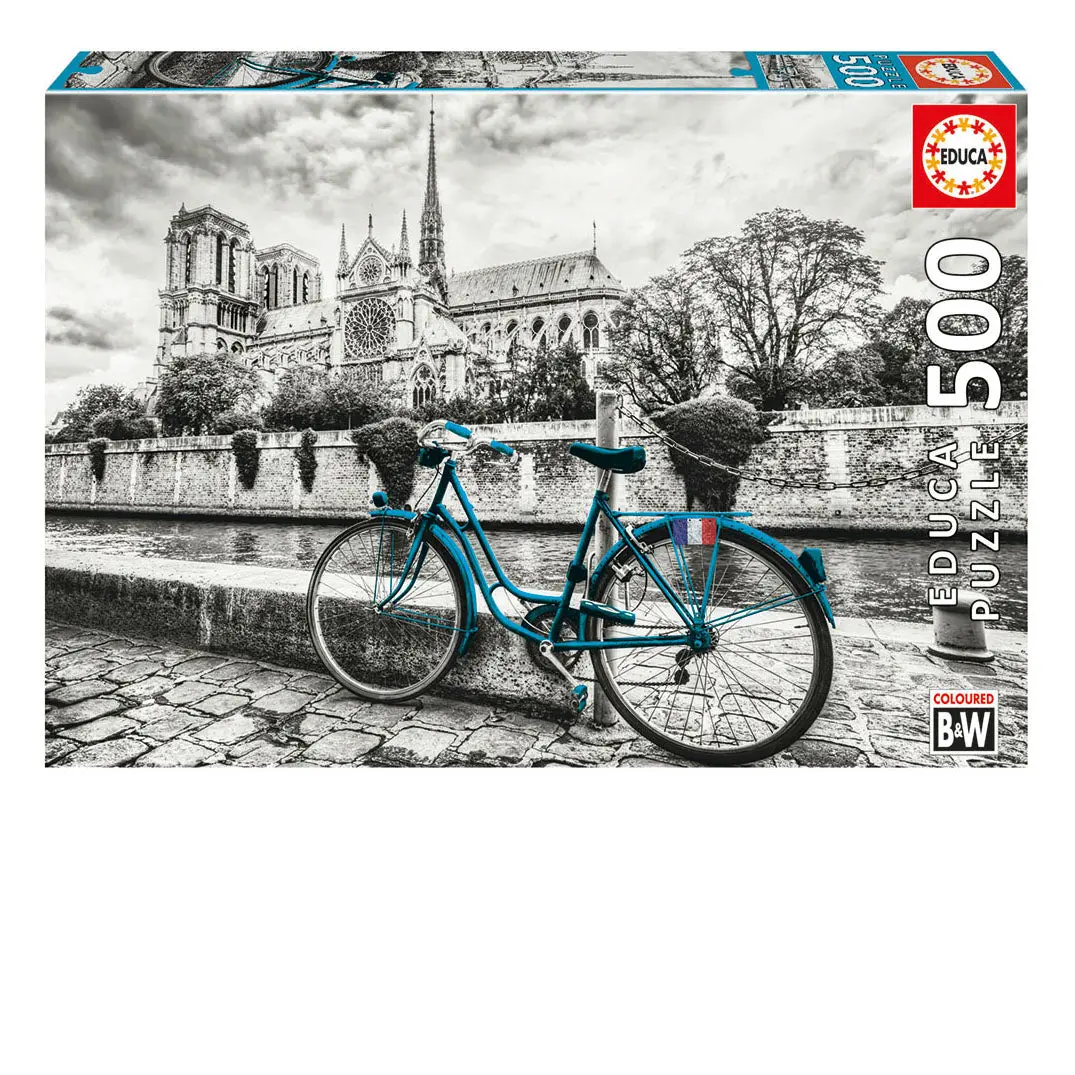 B&W Bike Near Notre-Dame 500-Piece Puzzle 1