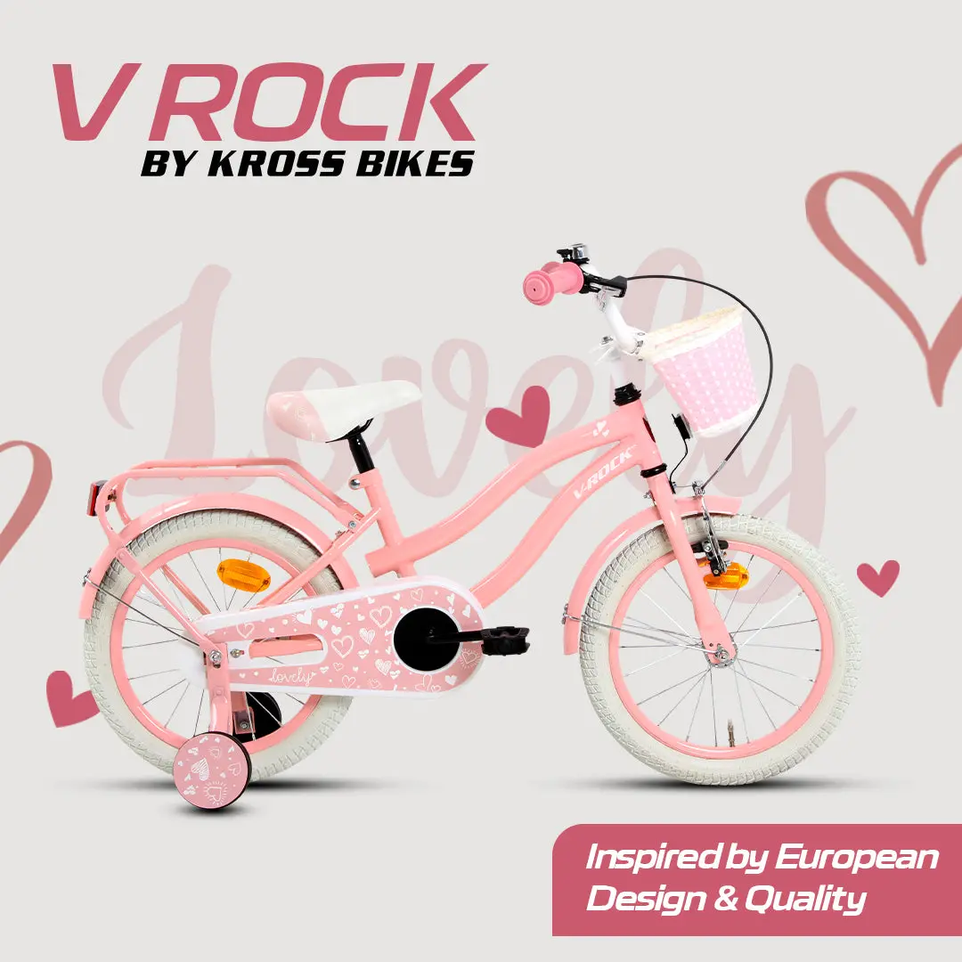 V Rock 16T Lovely Pink Kids Bicycle With Basket, Carrier & Training Wheels 1