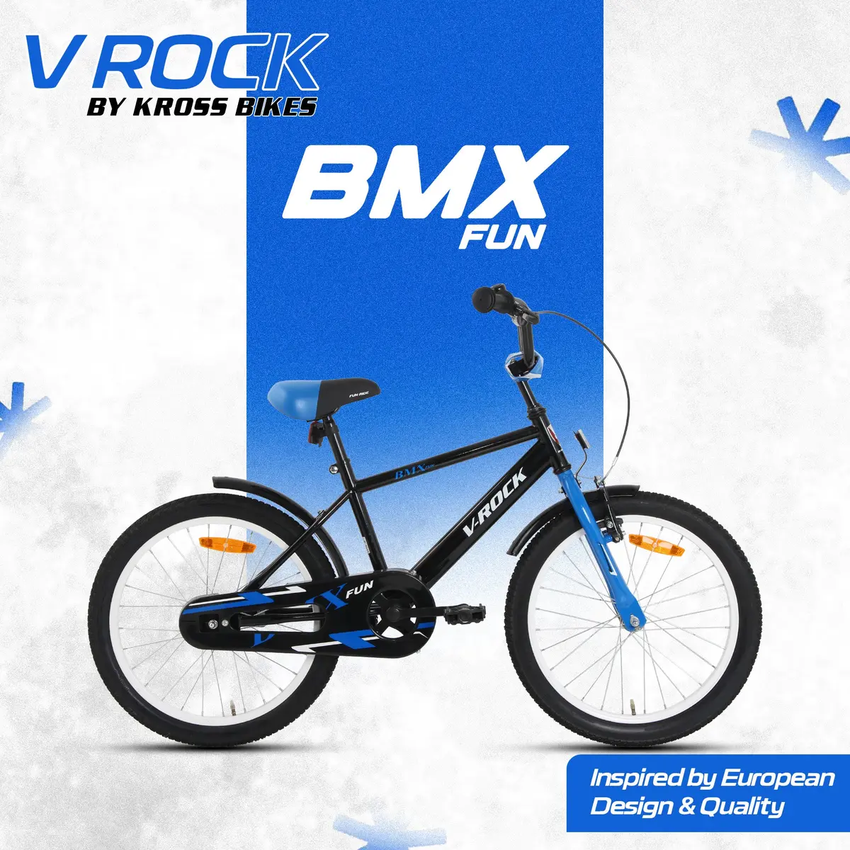 V Rock 20T Bmx Fun Kids Bicycle | 20 Inch Wheels | Steel Frame | Coaster Brake | Black-Blue | Age 6-9 Years 1