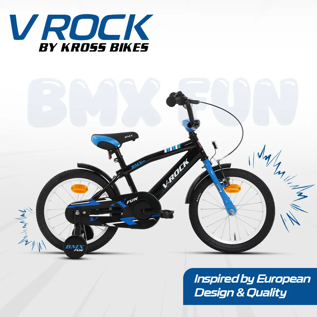 V Rock 16T Bmx Fun Kids Bicycle With Training Wheels & Coaster Brake – Black Blue 1