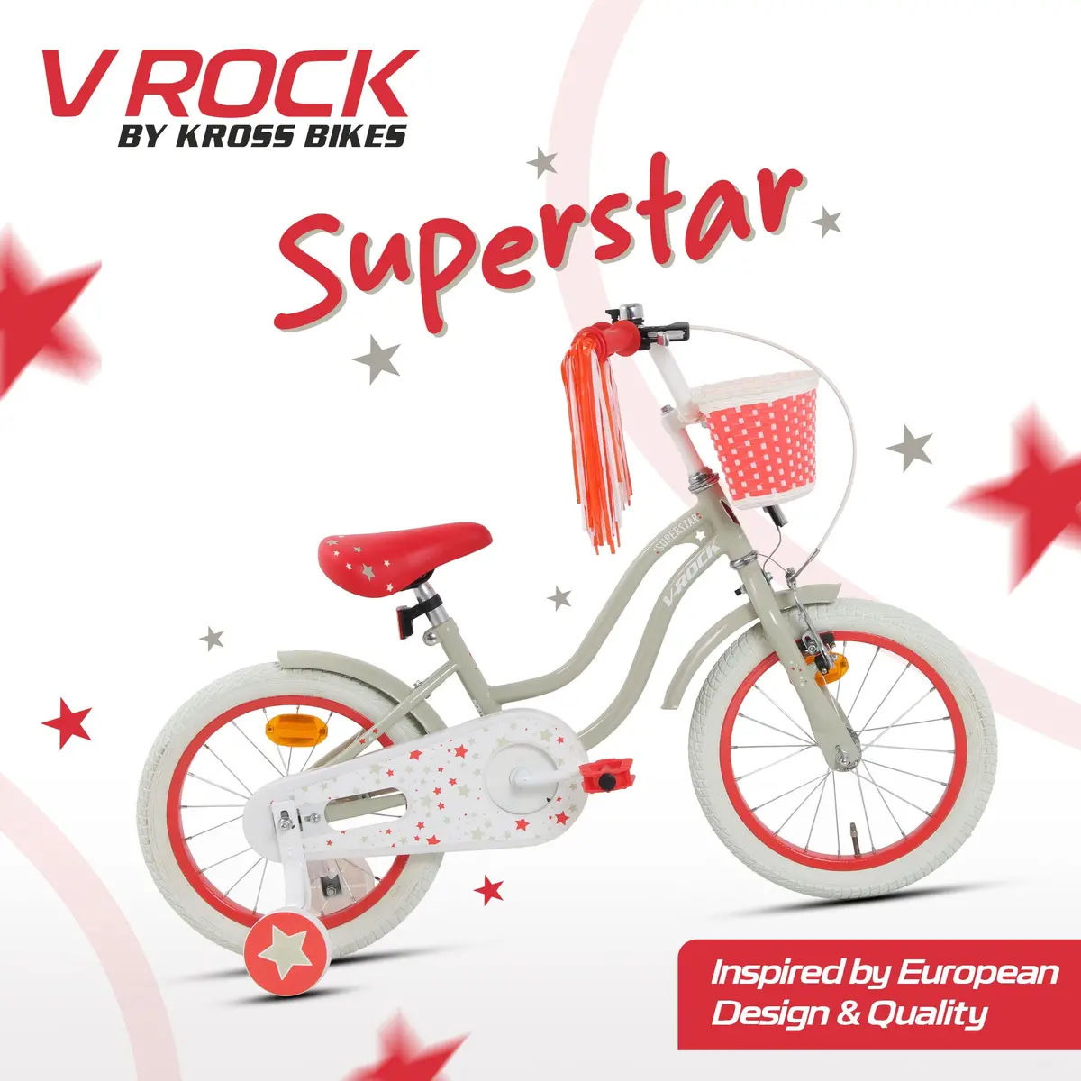 V Rock Superstar 16T Kids Bicycle – Cream | Training Wheels | Basket | Steel Frame 1
