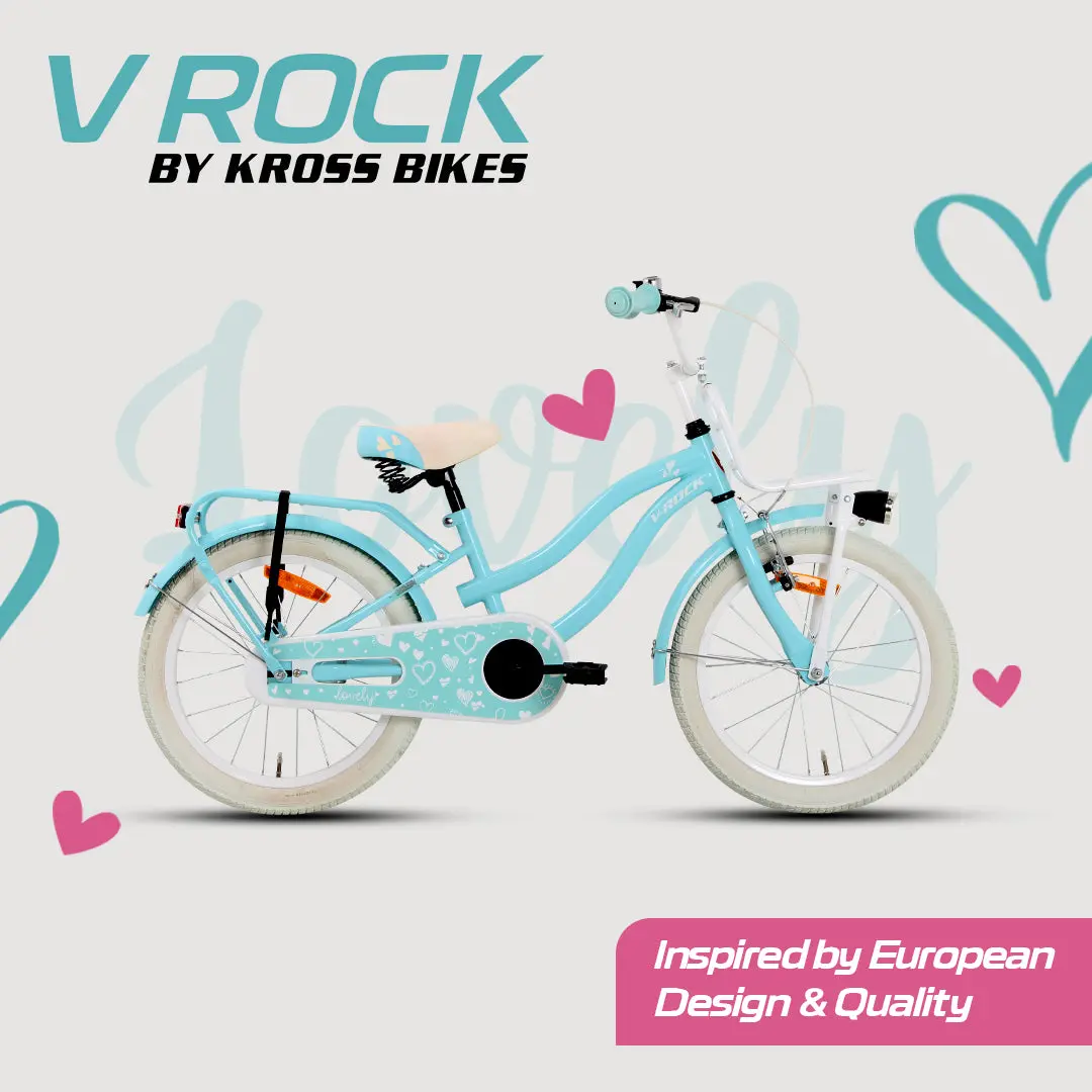 V Rock Lovely 18T Kids Bicycle – Blue | Single Speed | Front V-Brake | Rear Coaster Brake | Carrier & Mudguards 1