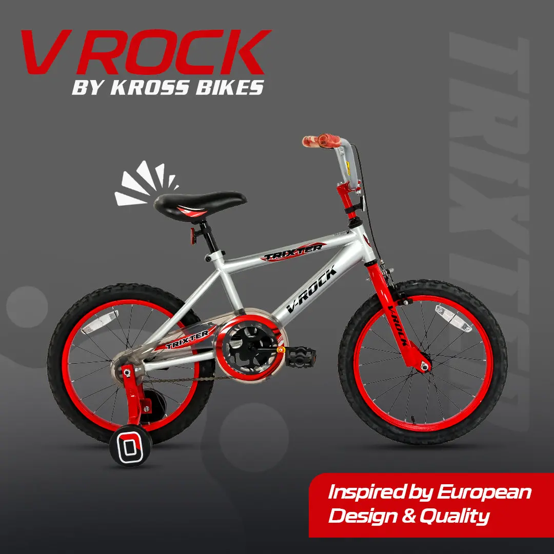 V Rock Trixter 18T Silver-Red Kids Bike, Steel Frame, Coaster Hub 18″ (Single Speed, Multicolor, Rigid) 1