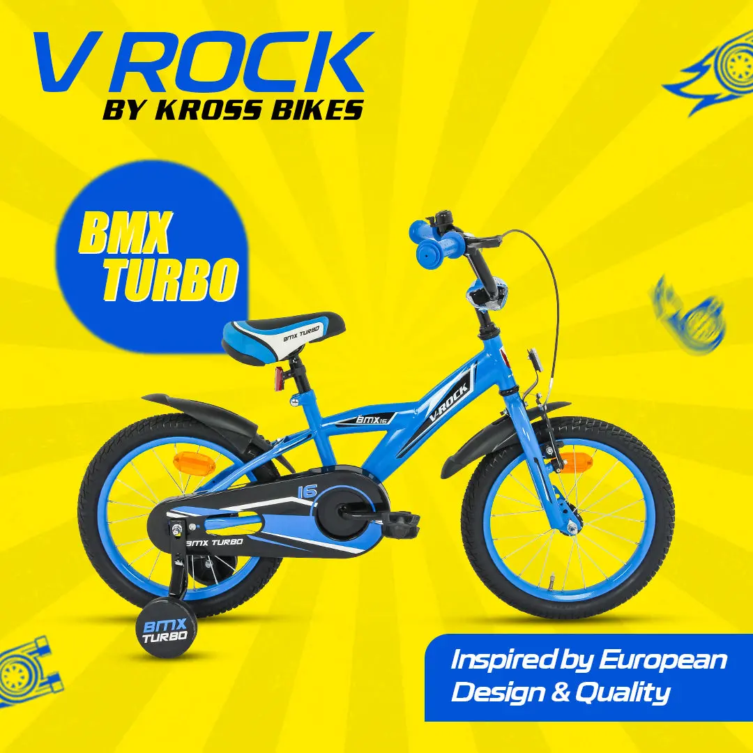 V Rock Bmx Turbo 16T Kids Bicycle With Steel Frame, Coaster Hub, V-Brakes, Training Wheels & Mudguards (Turbo Blue) 1