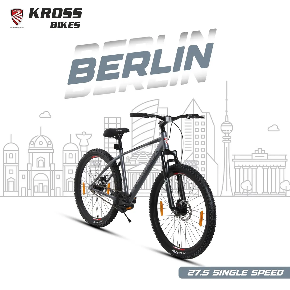 Kross Berlin 27.5T Mtb Cycle | Dual Disc Brake | 27.5” X 2.40 Tyres | Steel Frame | Grey 1