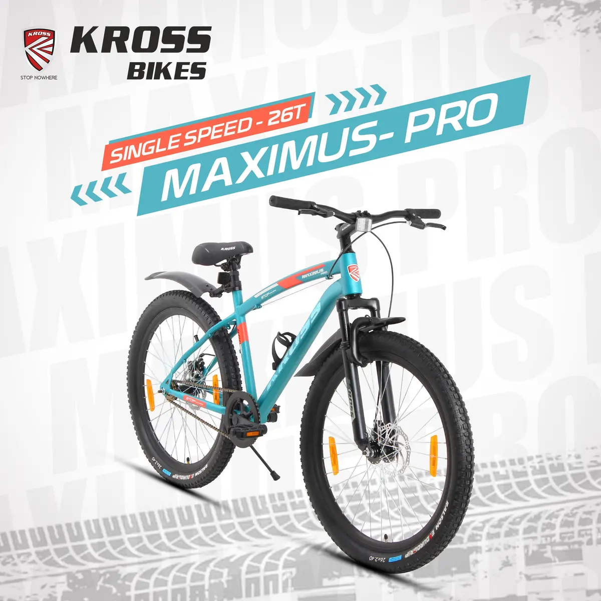 Kross Maximus Pro 26T Single Speed Mountain Bike With Suspension Fork, Dual Disc Brakes, Steel Frame, 2.4” Tyres & Alloy Double-Wall Rims (Blue) 1