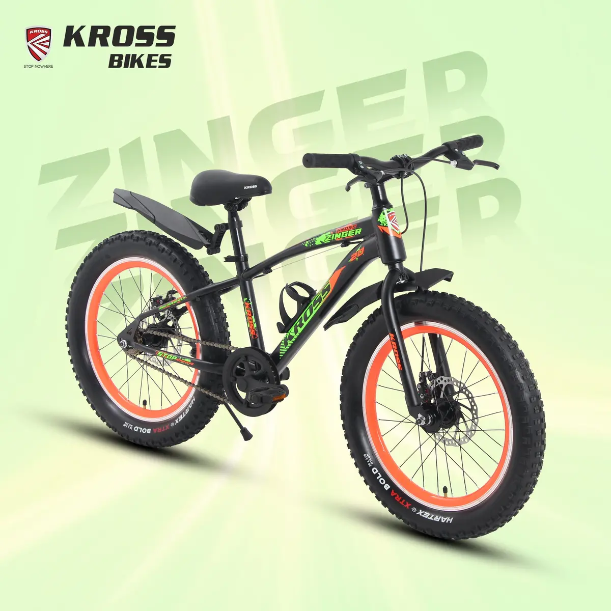 Kross Zinger 20T Steel Single Speed Kids Bicycle With Front & Rear Disc Brakes (20X3.0T, Alloy Rims, 11.6” Frame-Black-Orange) 1