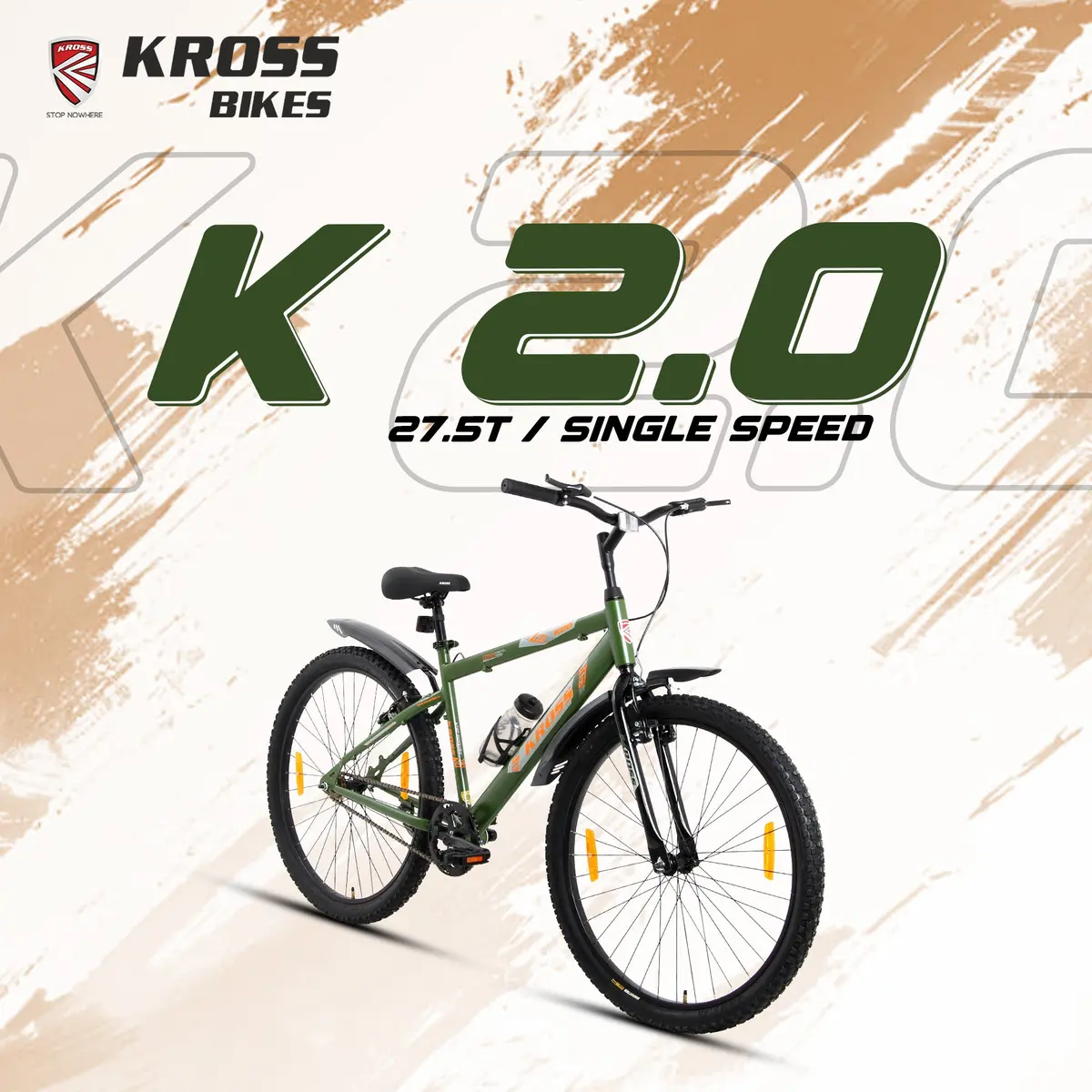 Kross K-2.0 27.5T Mtb Cycle | Steel Frame | Single Speed | Army Green | Dual Disc 1