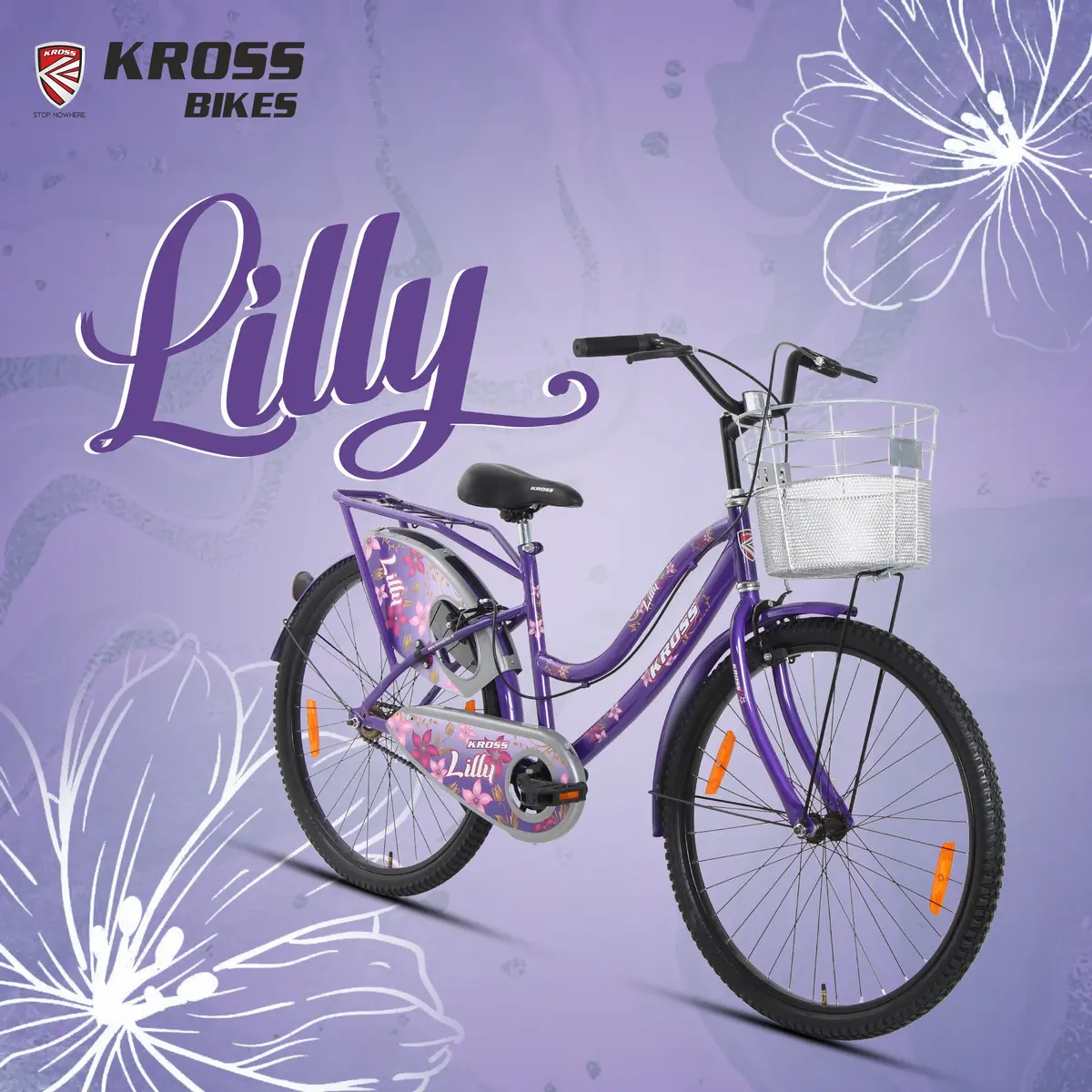 Kross Lilly 26T Purple Single Speed City Bicycle With Basket | Steel Frame 1