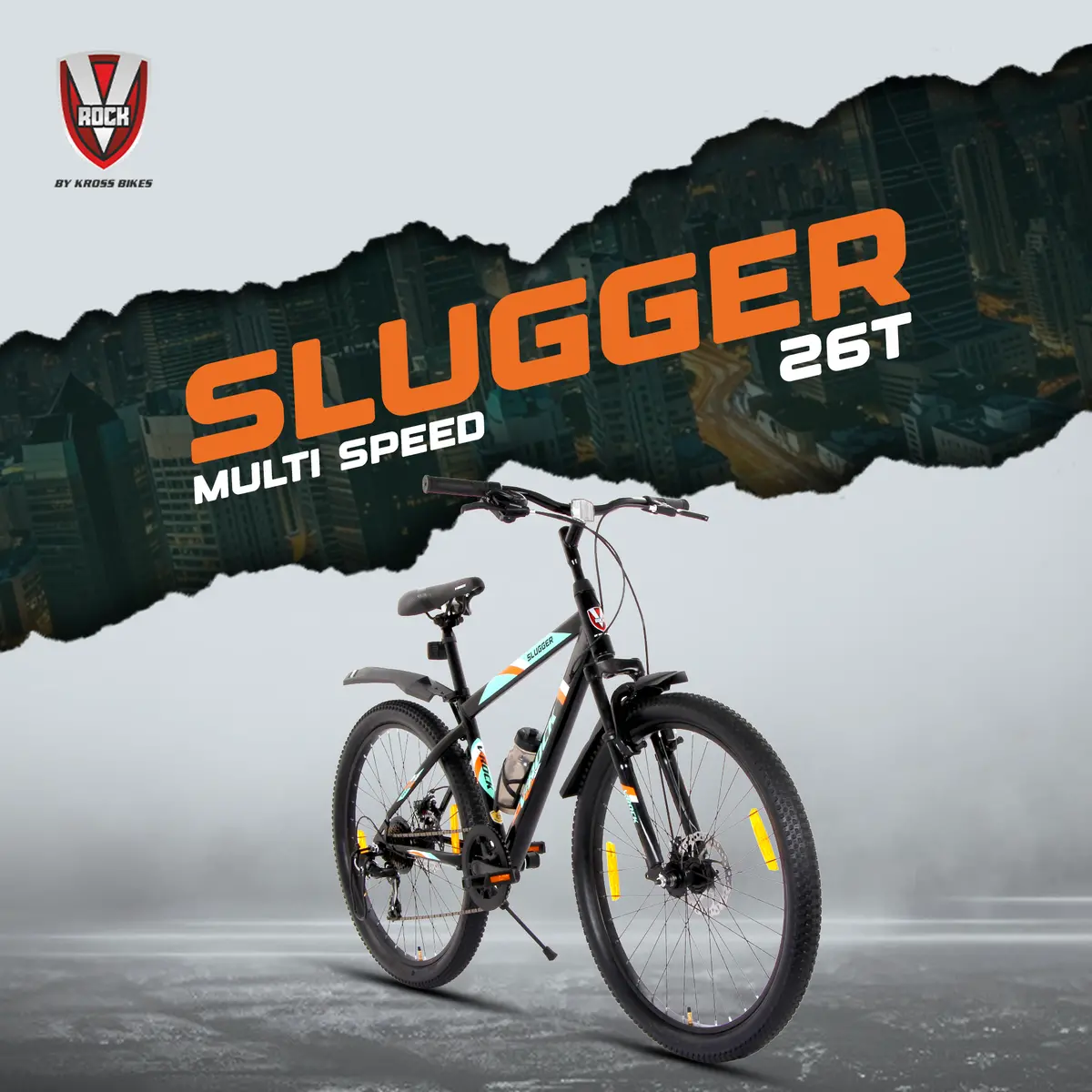 V Rock Slugger 26T 7 Speed Mountain Bike With Suspension Fork, Disc Brakes & Steel Frame (Black) 1