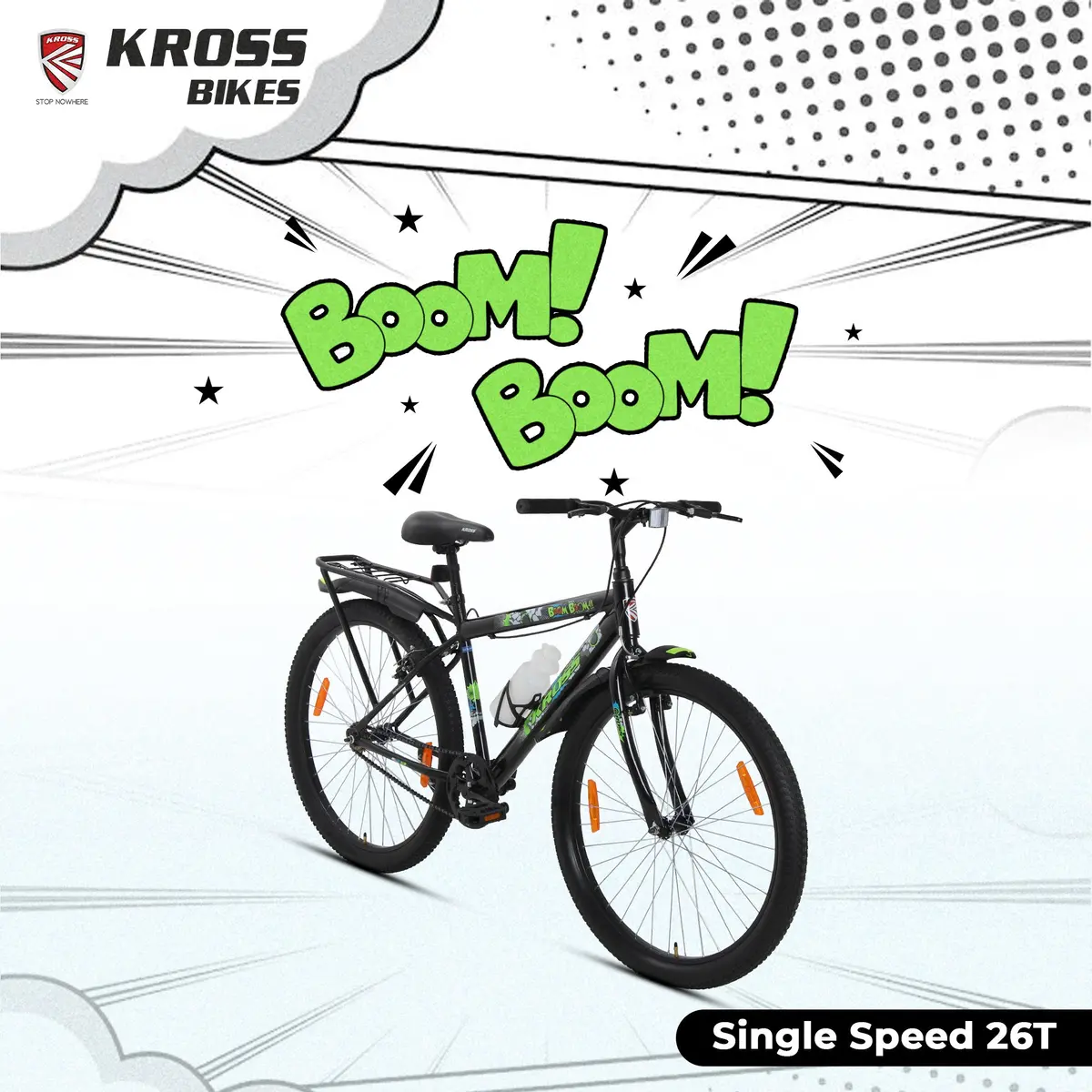 Kross Boom Boom 26T Inbuilt Carrier| Single Speed Mountain Cycle With V-Brakes | 26 Inch (Black) 1