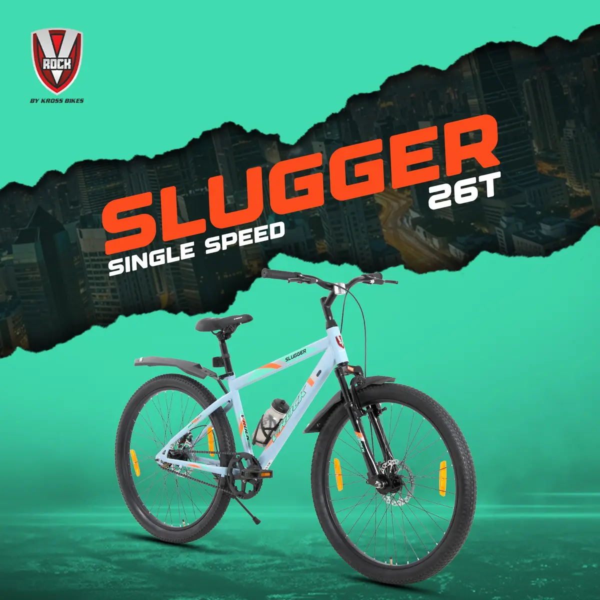 V Rock Slugger 26T Blue – Single Speed Mtb With Dual Disc Brakes, Steel Rims & Front Suspension 1