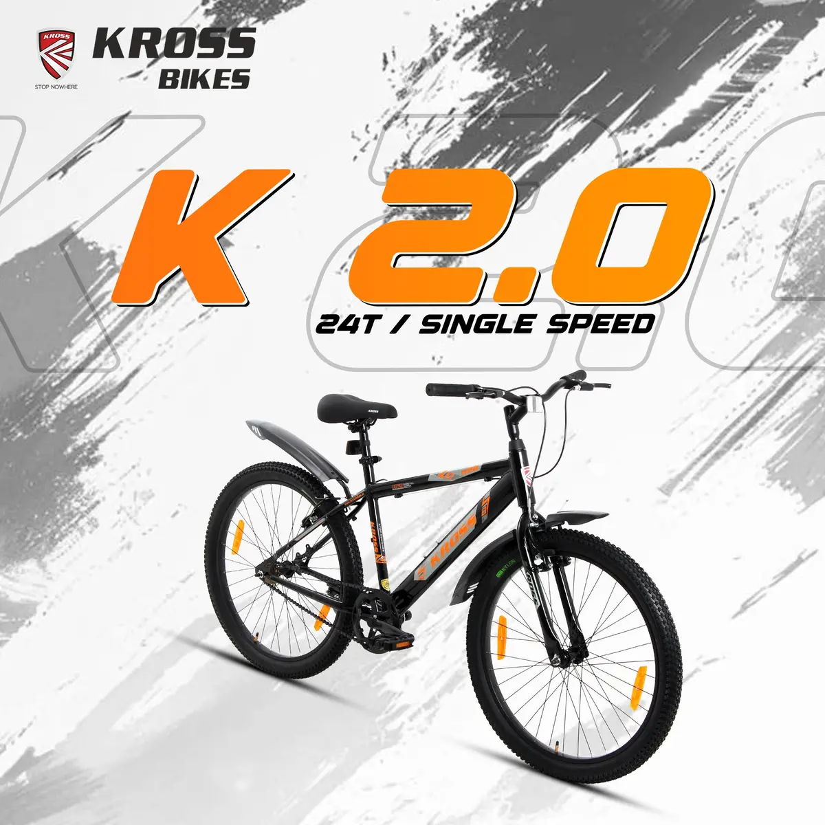Kross K 2.0 24T Single Speed Kids Bicycle – Steel Frame, V-Brakes, 24X2.40 Tyres, Black 1