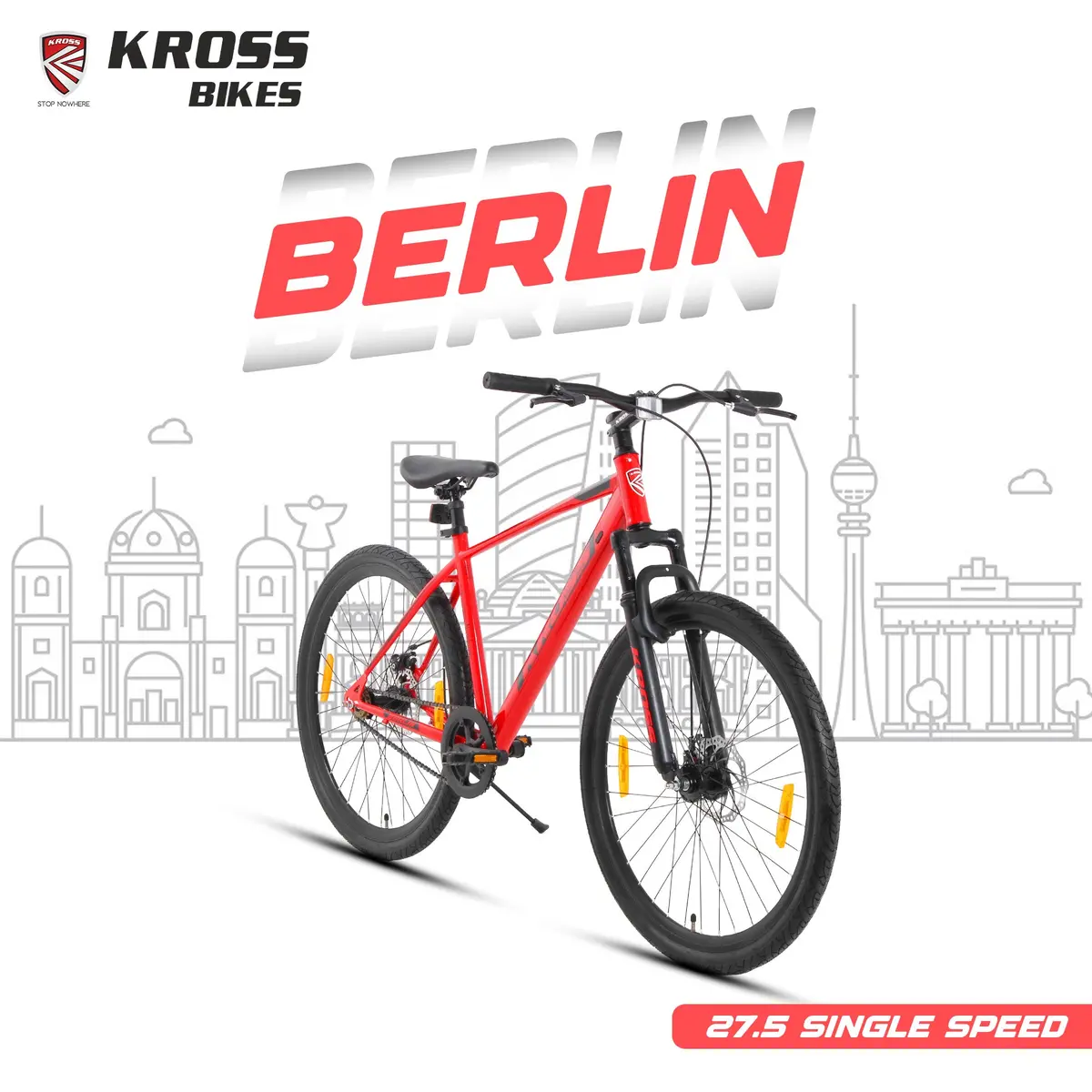 Kross Berlin 27.5 Inch Mountain Bike | Suspension Fork | Dual Disc | Single Speed | Red 1