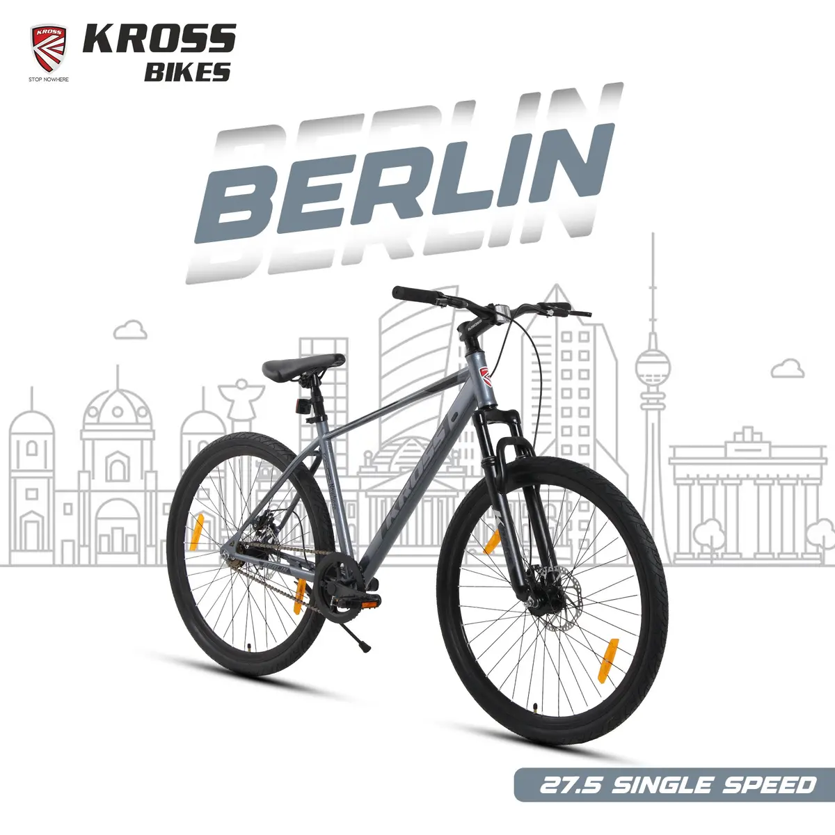 Kross Berlin 27.5T Mtb – Single Speed, Dual Disc Brakes, Alloy Rims, Suspension Fork (Grey) 1