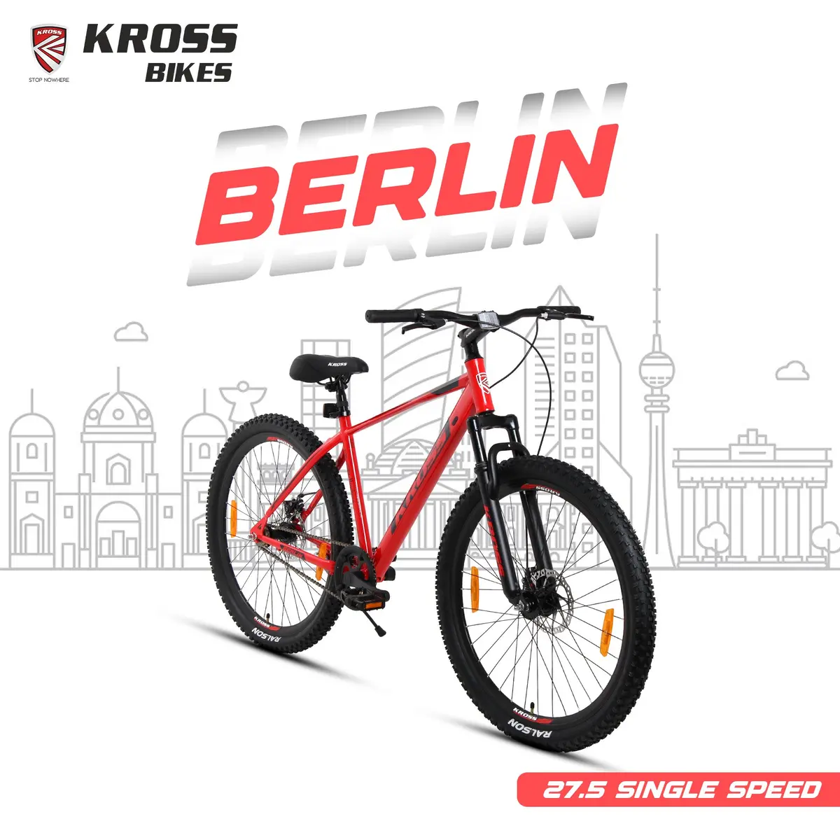Kross Berlin 27.5T Mtb – 2.40" Tyres, Single Speed, Dual Disc Brakes, Alloy Rims, Smart Red 1