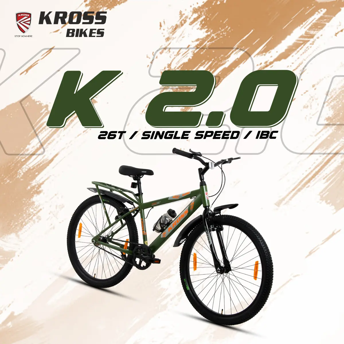 Kross K 2.0 26T Mtb Cycle | Steel Frame | Single Speed | Inbuilt Carrier | Army Green 1