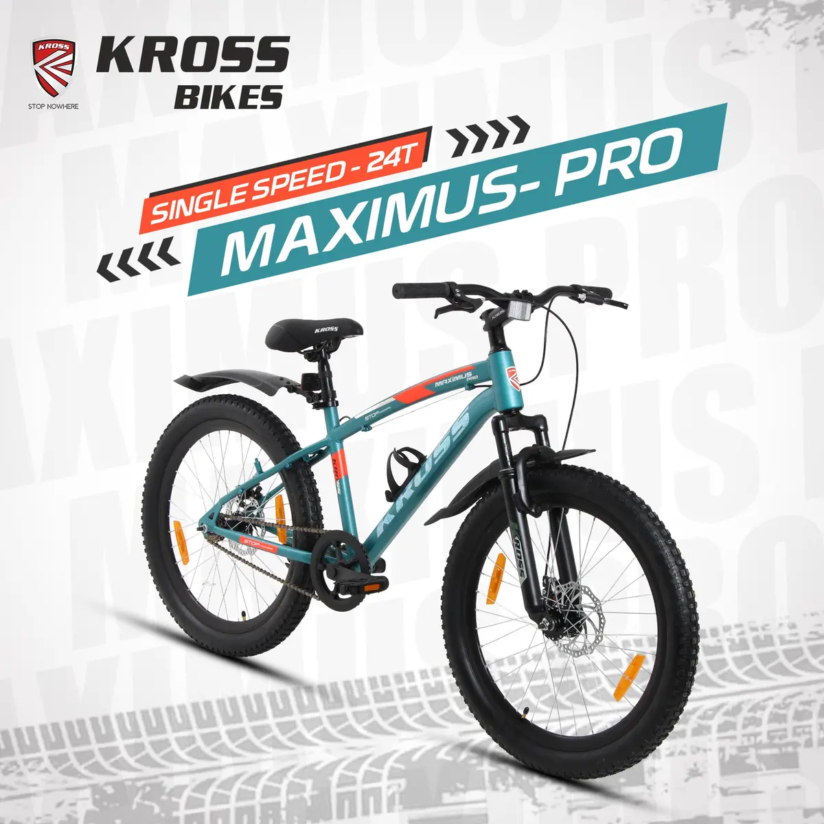 Kross Maximus Pro 24T Single Speed Double Disc Kids/Teens Mtb – Matte Blue – Steel Frame, Suspension Fork, 24×2.40 Tyres 1