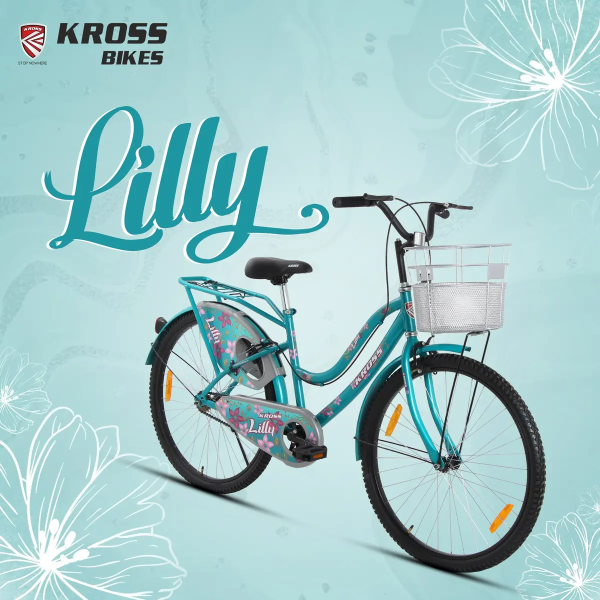 Kross Lilly 26T Turquoise Green Single Speed City Bicycle With Basket | Steel Frame 1