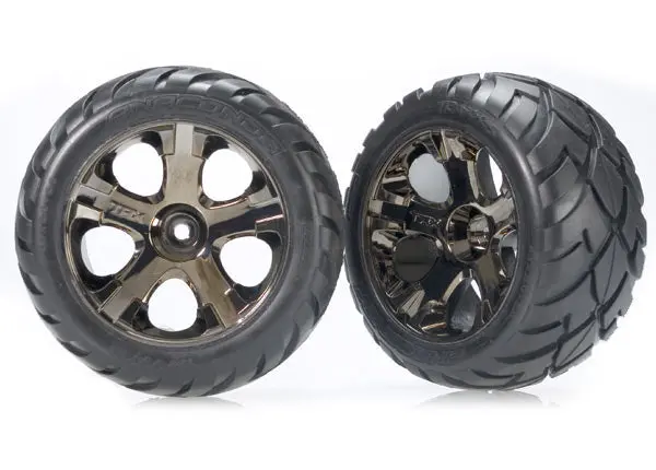 3776A Tires & Wheels, Assembled, Glued (All-Star Black Chrome Wheels, Anaconda® Tires, Foam Inserts) (Nitro Rear/ Electric Front) (1 Left, 1 Right) 1