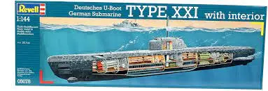 1:144 German Submarine Type Xxi With Interior 1