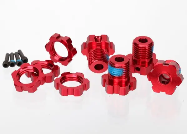 5353R Wheel Hubs, Splined, 17Mm (Red-Anodized) (4)/ Wheel Nuts, Splined, 17Mm (Red-Anodized) (4)/ Screw Pins, 4X13mm (With Threadlock) (4) 1
