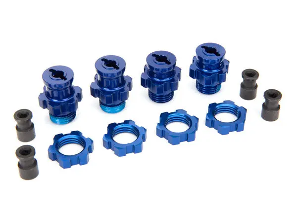 5853X Wheel Hubs, Splined, 17Mm, Short (2), Long (2)/Wheel Nuts, Splined, 17Mm (4) (Blue-Anodized)/ Hub Retainer M4x0.7 (4)/Axle Pin (4)/Wrench, 5Mm 1