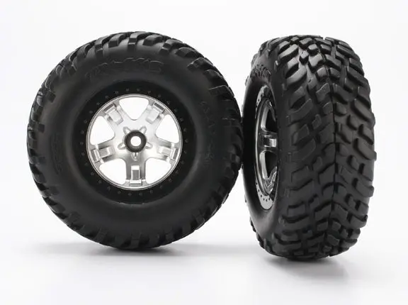 5875X Tires & Wheels, Assembled, Glued (Sct Satin Chrome, Black Beadlock Style Wheels, Sct Off-Road Racing Tires, Foam Inserts) (2) (2Wd Front) 1