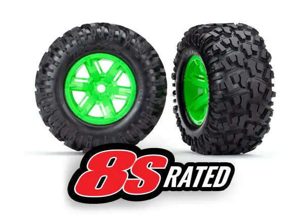 7772G Tires & Wheels, Assembled, Glued (X-Maxx® Green Wheels, Maxx® At Tires, Foam Inserts) (Left & Right) (2) 1