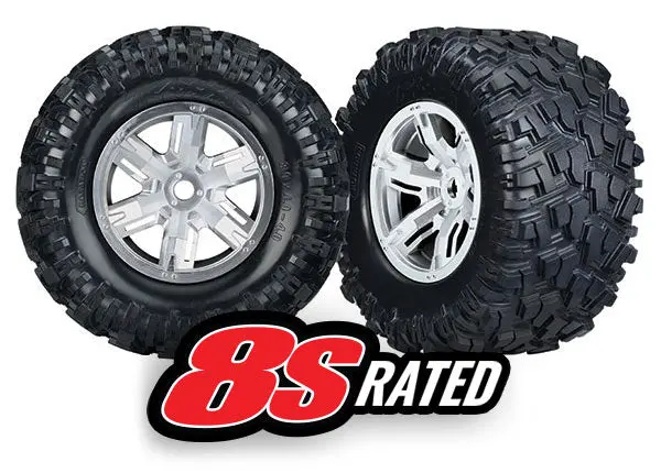 7772R  Tires & Wheels, Assembled, Glued (X-Maxx® Satin Chrome Wheels, Maxx® At Tires, Foam Inserts) (Left & Right) (2) 1
