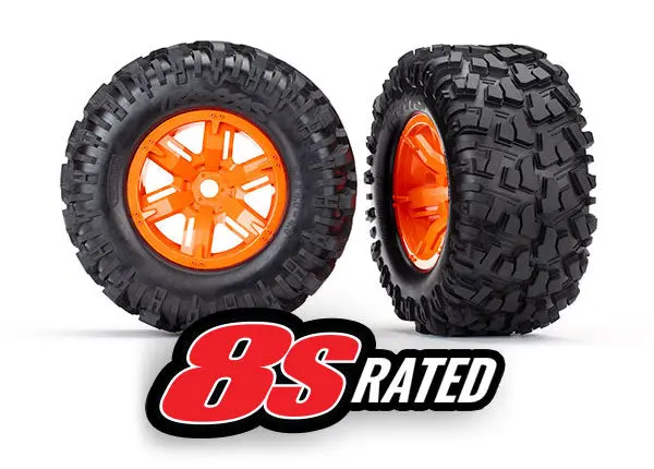 7772T  Tires & Wheels, Assembled, Glued (X-Maxx® Orange Wheels, Maxx® At Tires, Foam Inserts) (Left & Right) (2) 1