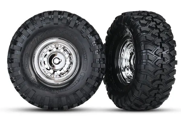 8177  Tires And Wheels, Assembled, Glued (1.9" Chrome Wheels, Canyon Trail 4.6X1.9” Tires) (2)/ Center Caps (2)/ Decal Sheet (Requires #8255A Extended Stub Axle) 1