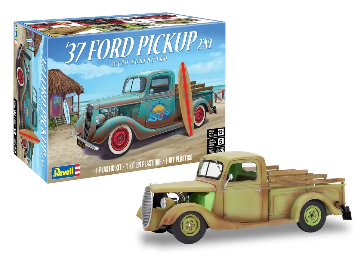 Rev4516 1937 Ford Pickup 2In1 W/Surfboard (1/25) 1