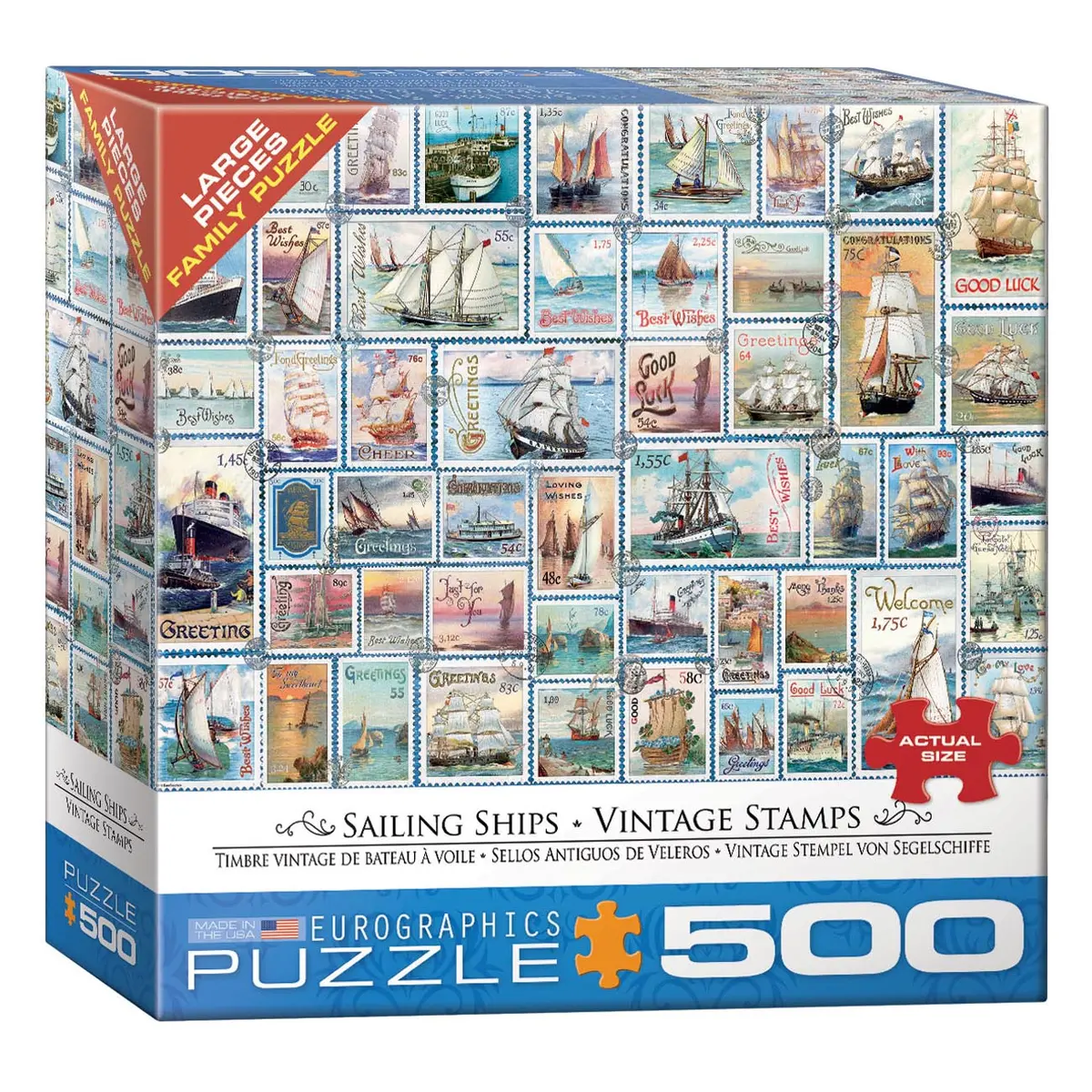 Sailing Ships Vintage Stamps 500-Piece Puzzle 1