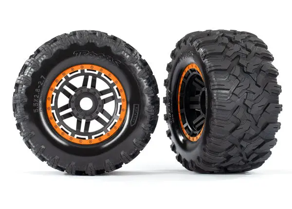 8972T  Tires & Wheels, Assembled, Glued (Black, Orange Beadlock Style Wheels, Maxx® Mt Tires, Foam Inserts) (2) (17Mm Splined) (Tsm® Rated) 1