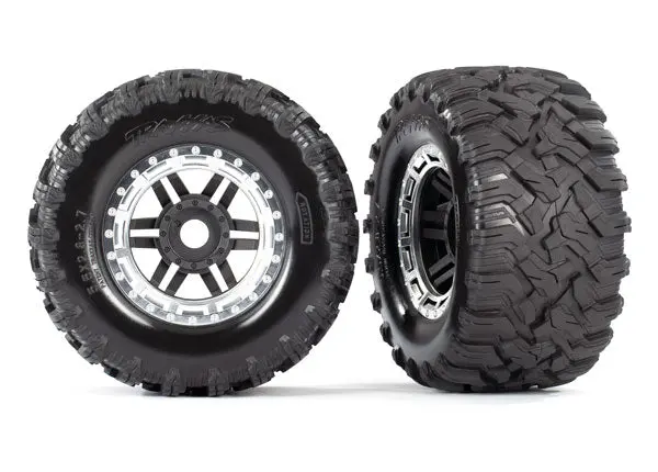 8972X Tires & Wheels, Assembled, Glued (Black, Satin Chrome Beadlock Style Wheels, Maxx® Mt Tires, Foam Inserts) (2) (17Mm Splined) (Tsm® Rated) 1