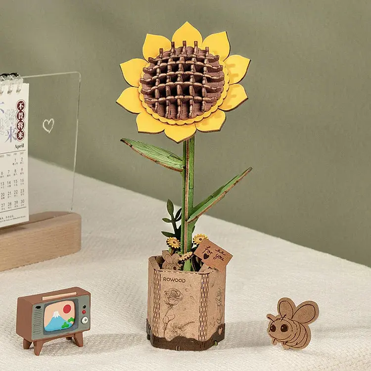 Roetw011 Rowood Diy Wooden Sunflower 3D Wooden Puzzle 1