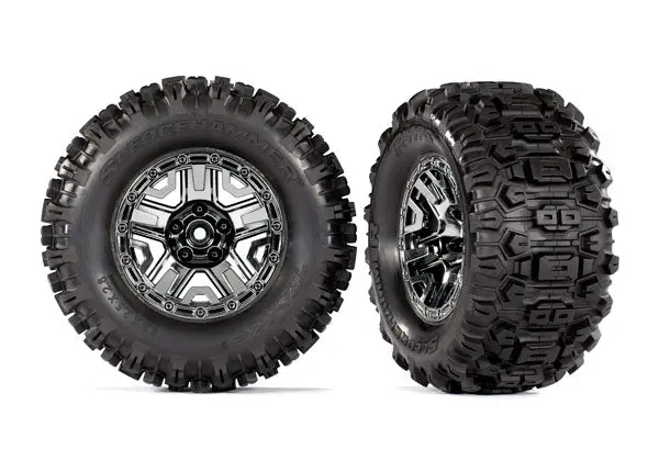 9072  Tires & Wheels, Assembled, Glued (Black Chrome 2.8" Wheels, Sledgehammer™ Tires, Foam Inserts) (2) (Tsm® Rated) 1