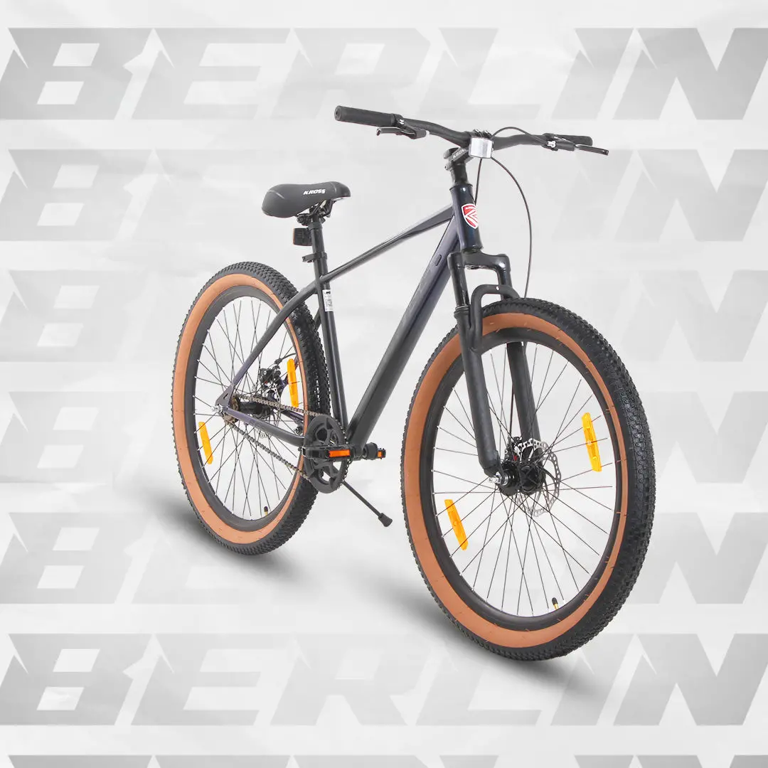 Berlin 27.5T Single Speed Mtb With Suspension Fork, Dual Disc Brakes, Steel Frame & 2.4” Tyres (27.5T, Ss, Dd) Black 1