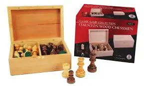 Staunton Wood Chessmen In Wooden Box 1