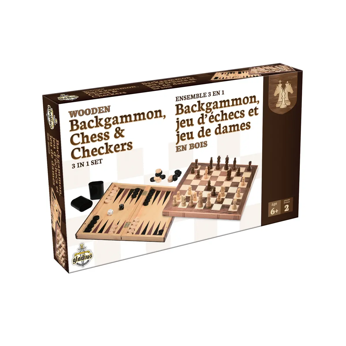 Backgammon, Jeux D'échecs Et De Dames En Bois - Ensemble 3-En-1 1
