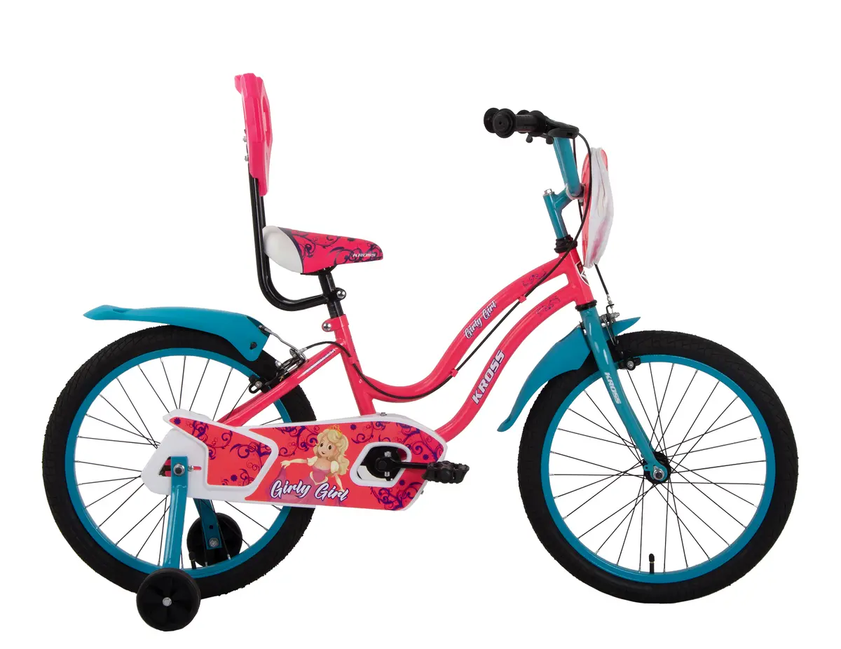 Kross Girly Girl 20T Kids Bicycle – Single Speed, Caliper Brakes, High-Rise Handlebar, Training Wheels, Front Basket & Backrest 1
