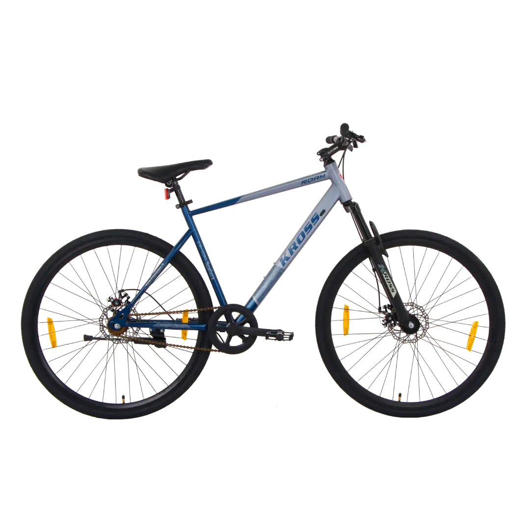 Kross Roam 700C Hybrid Single-Speed Bicycle – Grey/Blue, Front Suspension, Dual Disc, Alloy Rims 1