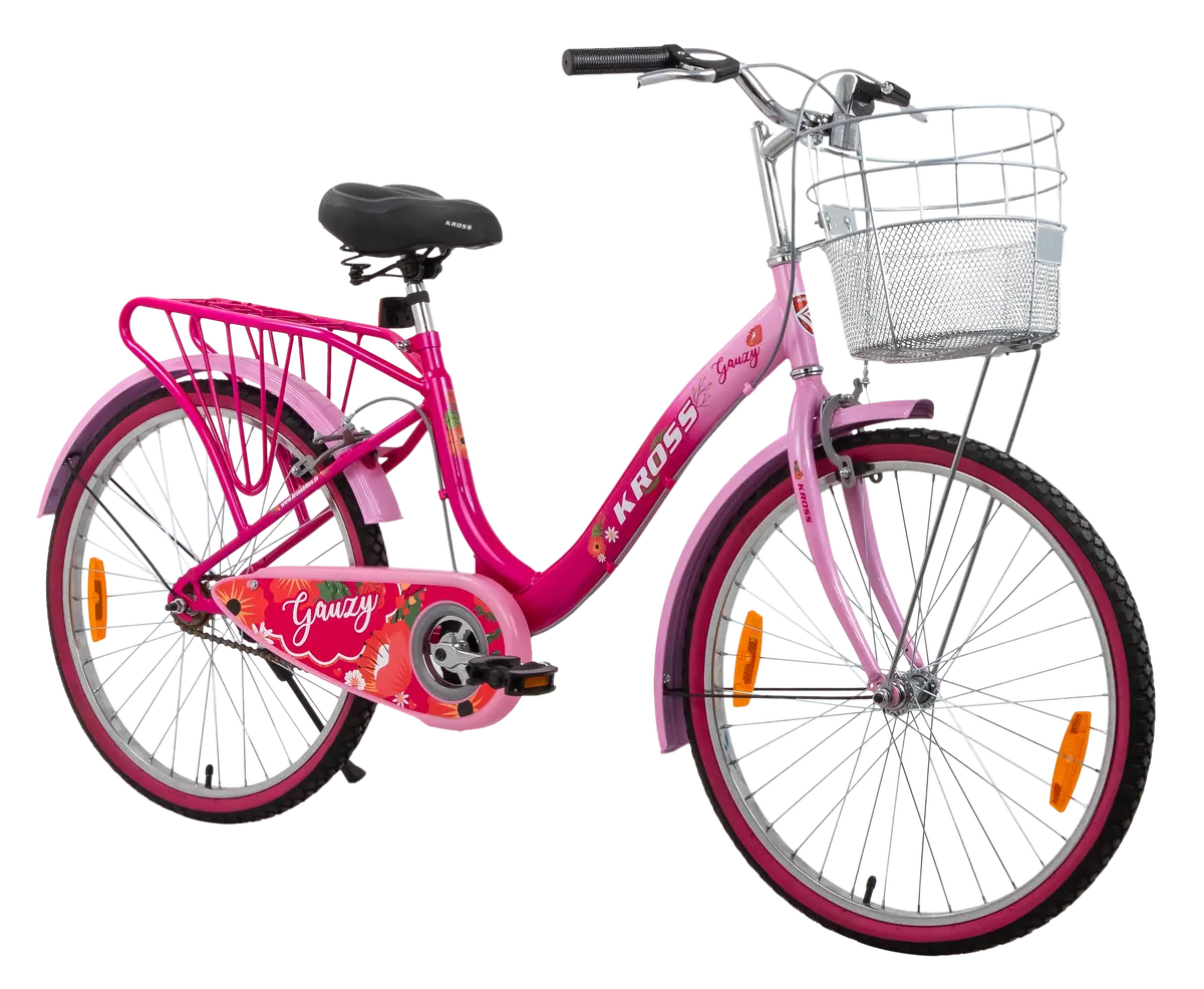 Kross Gauzy 26T Single Speed City Bike For Women – Steel Frame, Basket, Mudguard & Side Stand (Ideal For 12+ Years) Pink 1