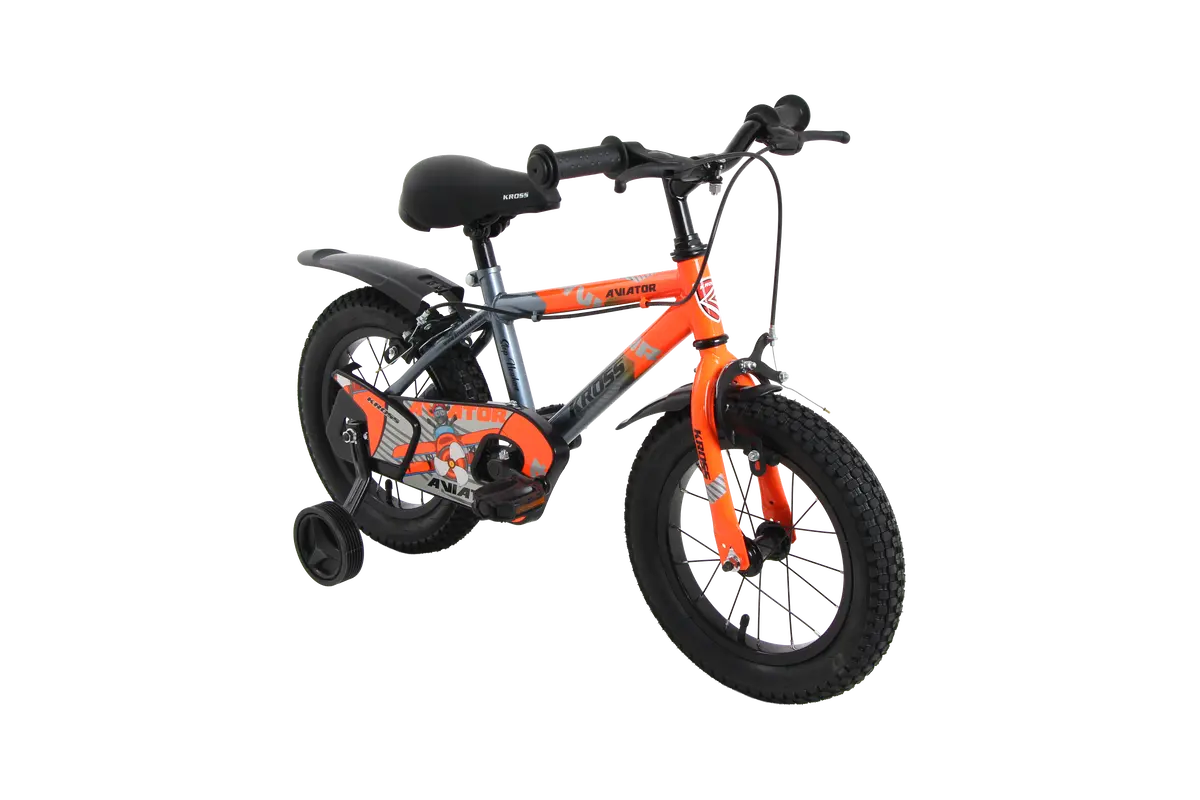 Kross Aviator 14T Kids Bicycle – Grey/Orange With Training Wheels 1